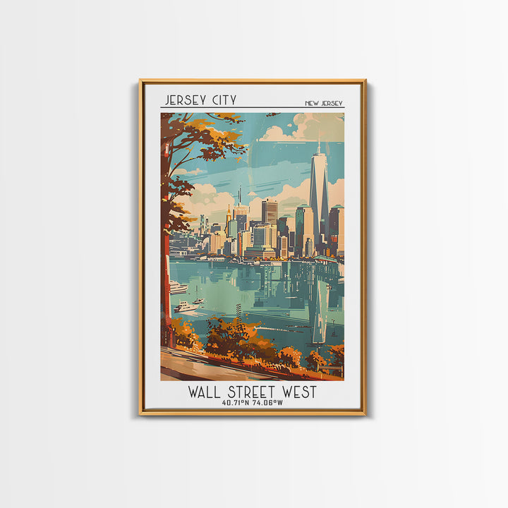 Jersey City Travel Poster, Canvas Print, Retro Travel Poster, City Wall Art, Vintage Travel Art, Mid Century Wall Art, Travel Prints
