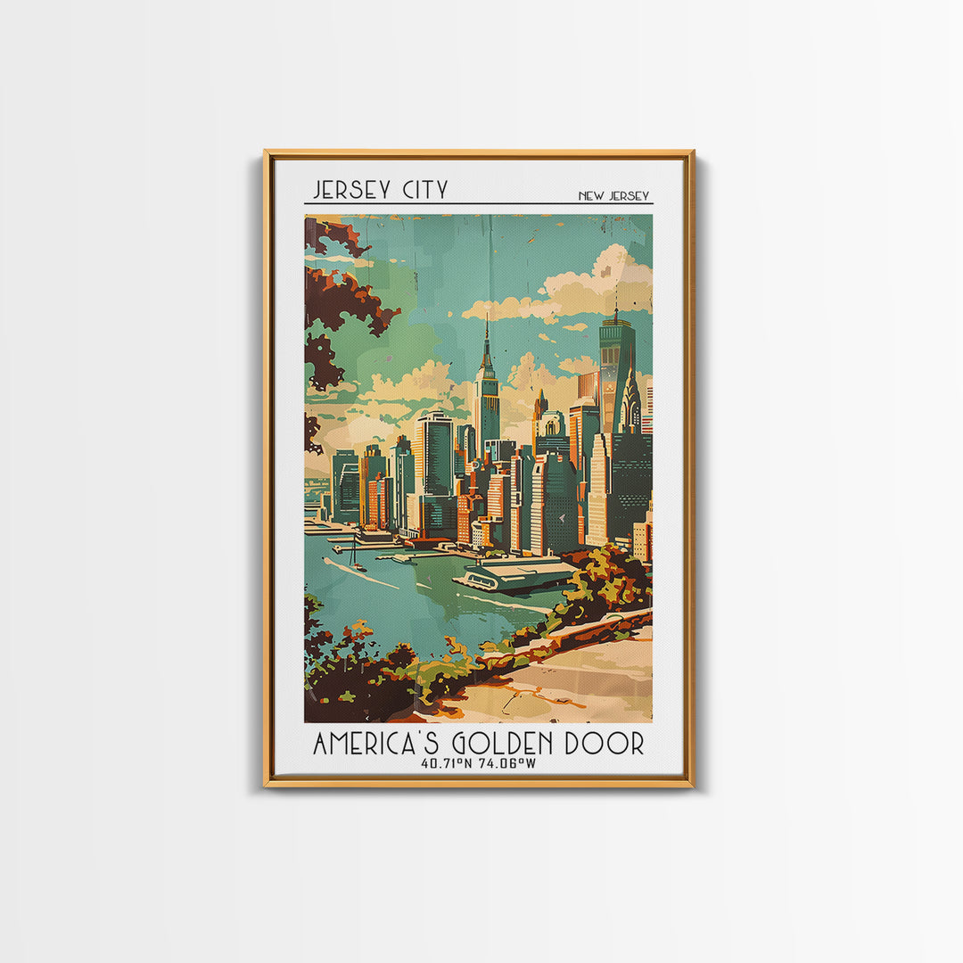 Jersey City New Jersey Travel Poster, Canvas Print, City Art Print, Travel Wall Art, Minimalist Poster, Retro Wall Art, Poster Print