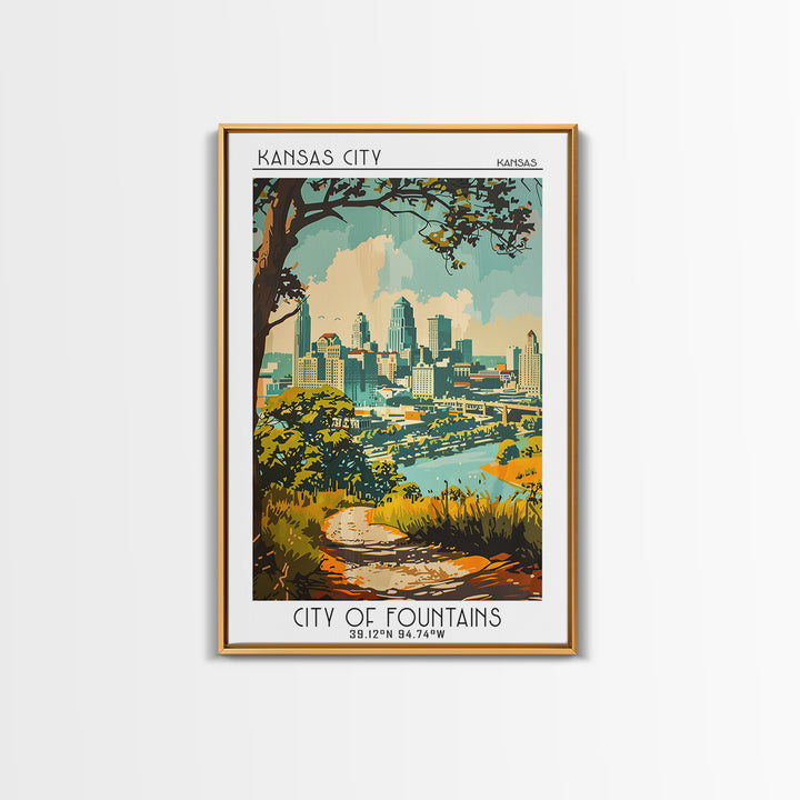 Kansas City Travel Poster, Framed Canvas Print, City Art Print, Travel Wall Art, City Travel Poster, Landscape Art, Gallery Wall Set
