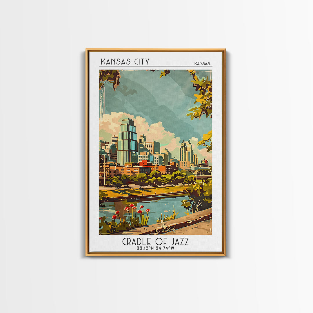 Kansas City Kansas Travel Poster, Canvas Print, City Art Print, Travel Wall Art, Watercolor Cityscape, Travel Prints, Retro Wall Art