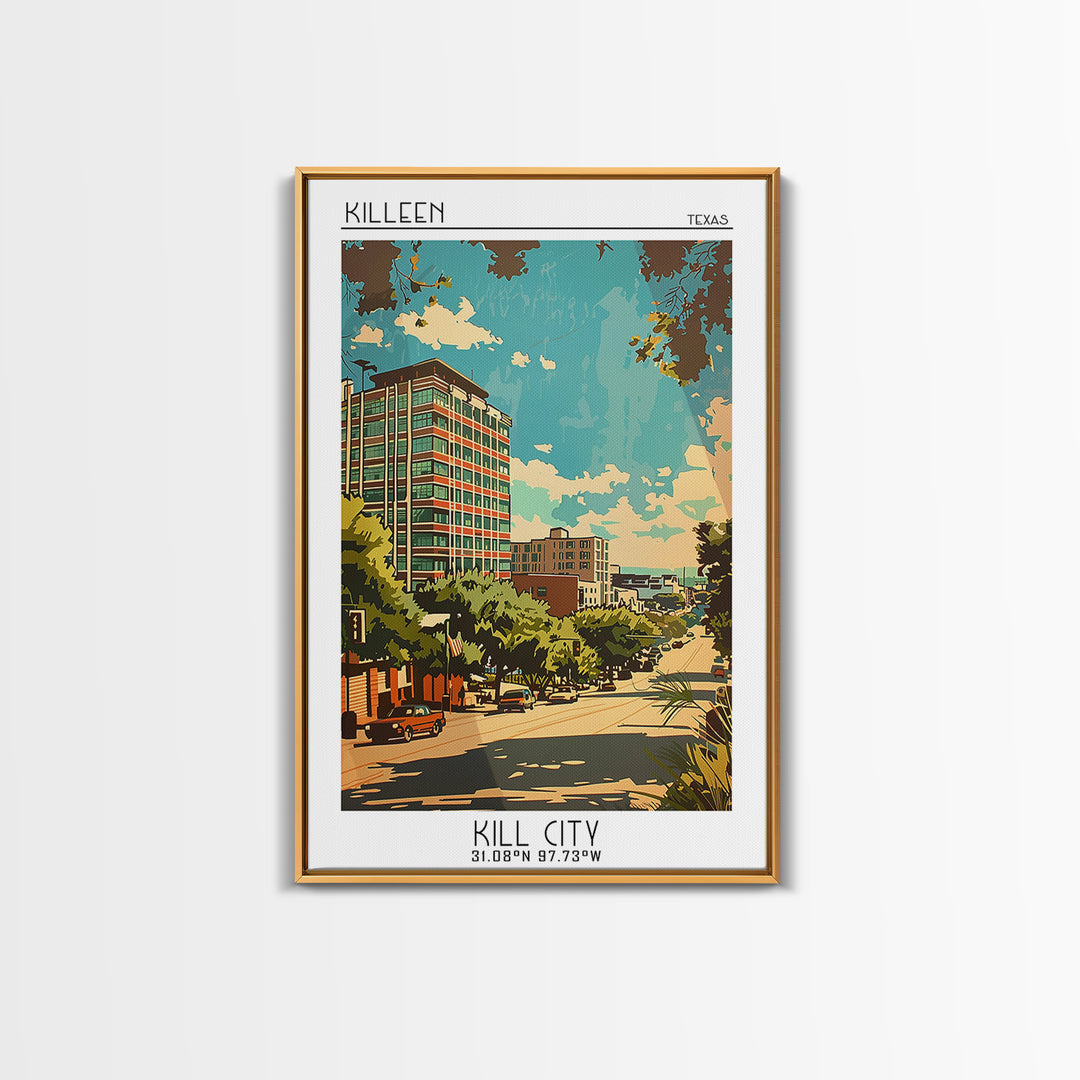 Killeen Travel Poster, Framed Canvas Print, Travel Art Print, Modern Wall Decor, Travel Wall Art, Home Office Decor, Wanderlust Gift