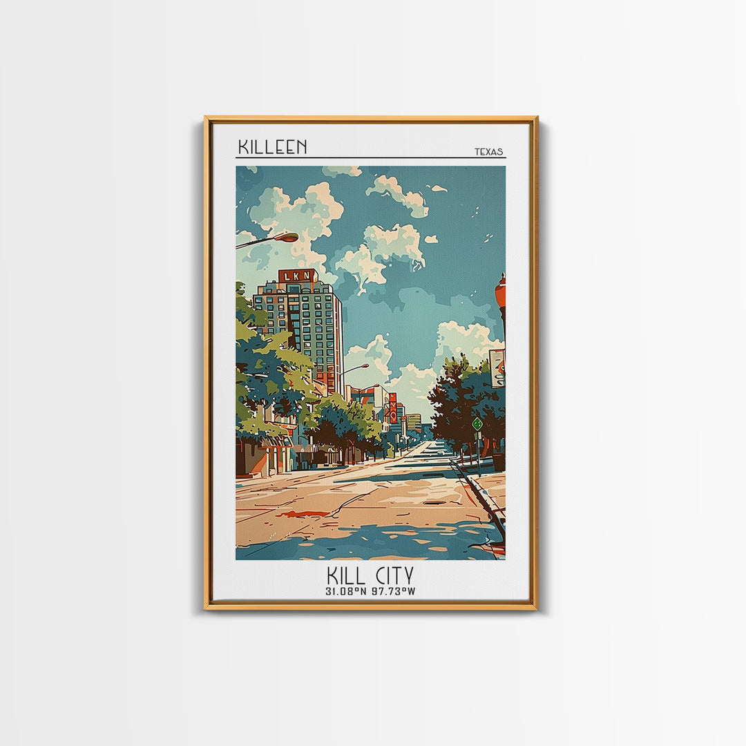 Killeen Texas Travel Poster, Canvas Print, Retro Wall Art, Travel Print, Mid Century Wall Art, Living Room Wall Art, Wanderlust Gift