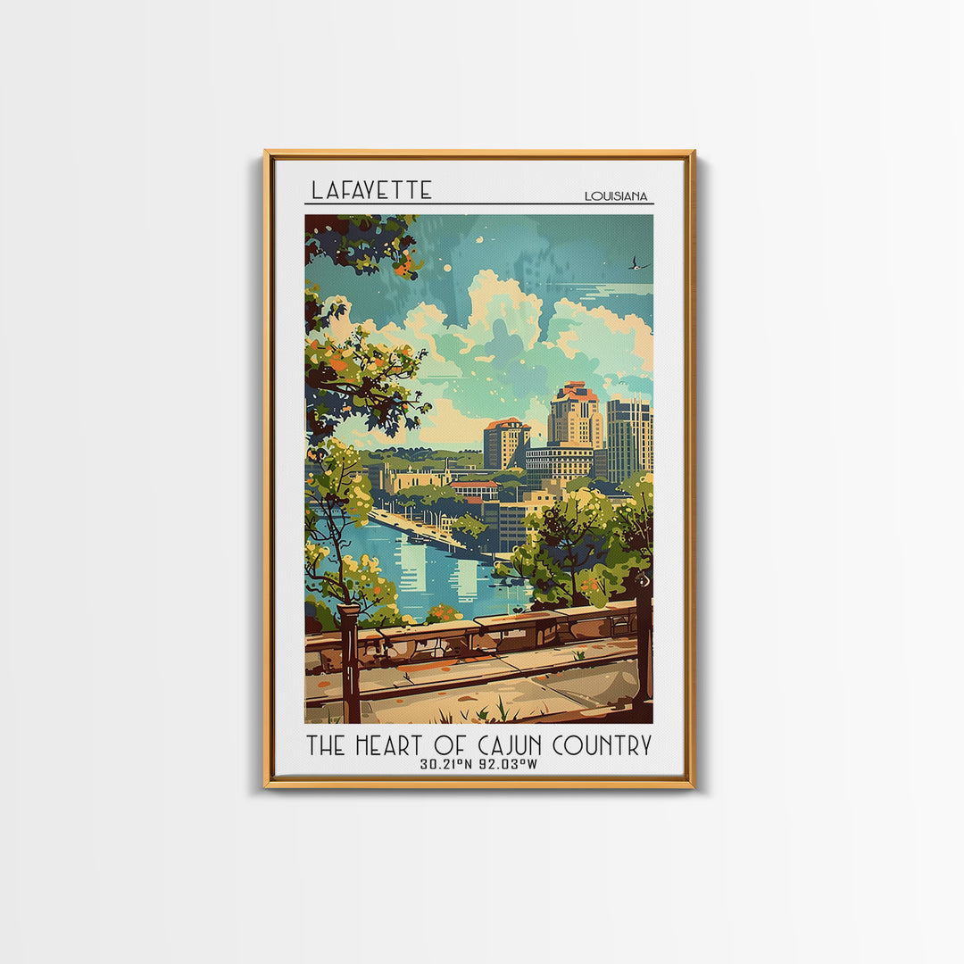 Lafayette Louisiana Travel Poster, Framed Canvas Print, Travel Art Print, Modern Wall Decor, City Wall Art, Poster Art, Poster Print