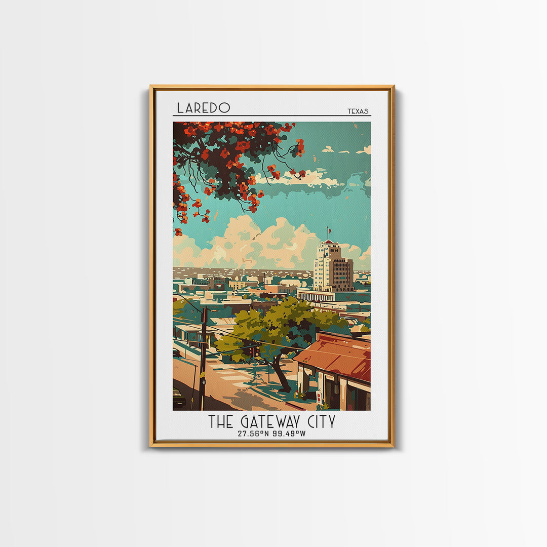 Laredo Travel Poster, Framed Canvas Print, Travel Prints, Landscape Art, Wall Art, Colorful Wall Art, Home Decor, City Travel Poster