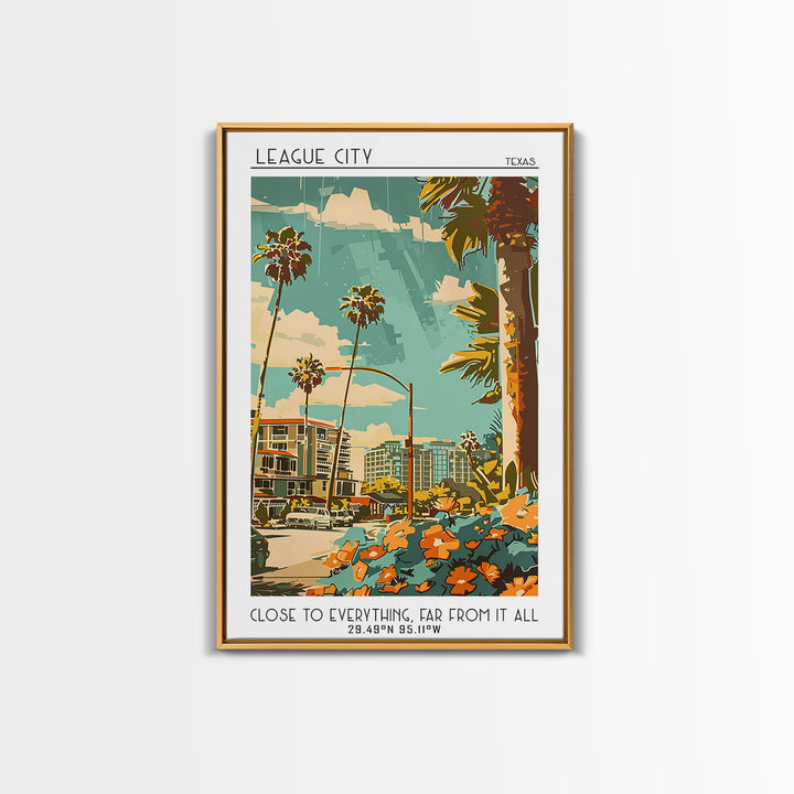 League City Travel Poster, Canvas Print, Poster Print, Travel Wall Art, Poster Art, Landscape Art, Colorful Wall Art, City Art Print