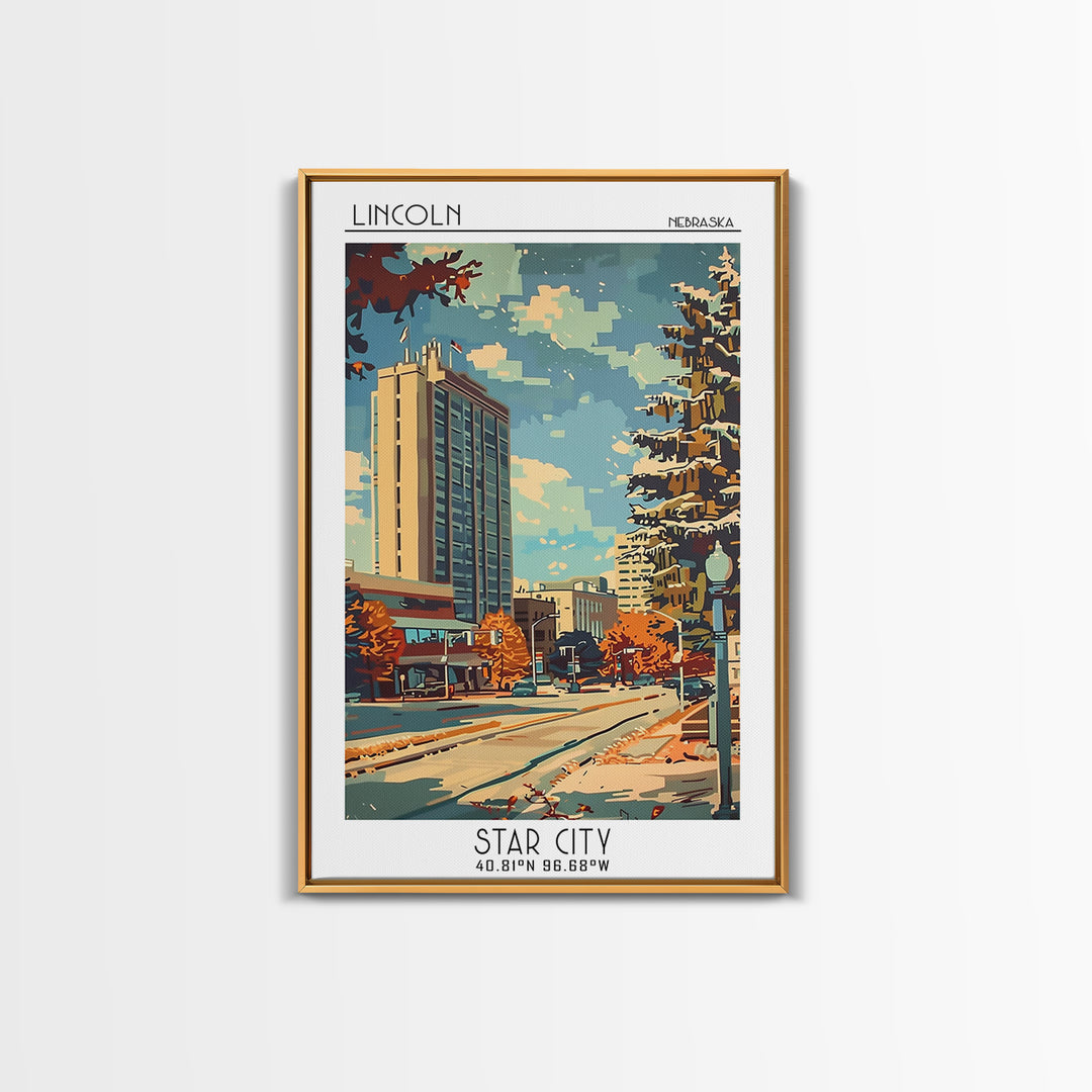 Lincoln Travel Poster, Framed Canvas Print, City Travel Poster, Travel Wall Decor, Travel Decor, Retro Travel Print, Travel Wall Art