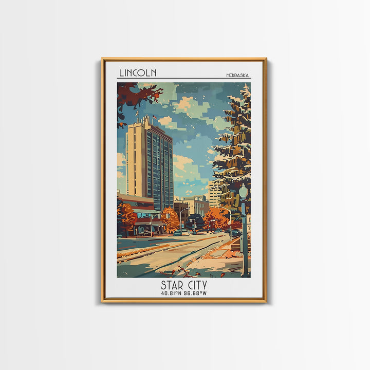 Lincoln Travel Poster, Framed Canvas Print, City Travel Poster, Travel Wall Decor, Travel Decor, Retro Travel Print, Travel Wall Art