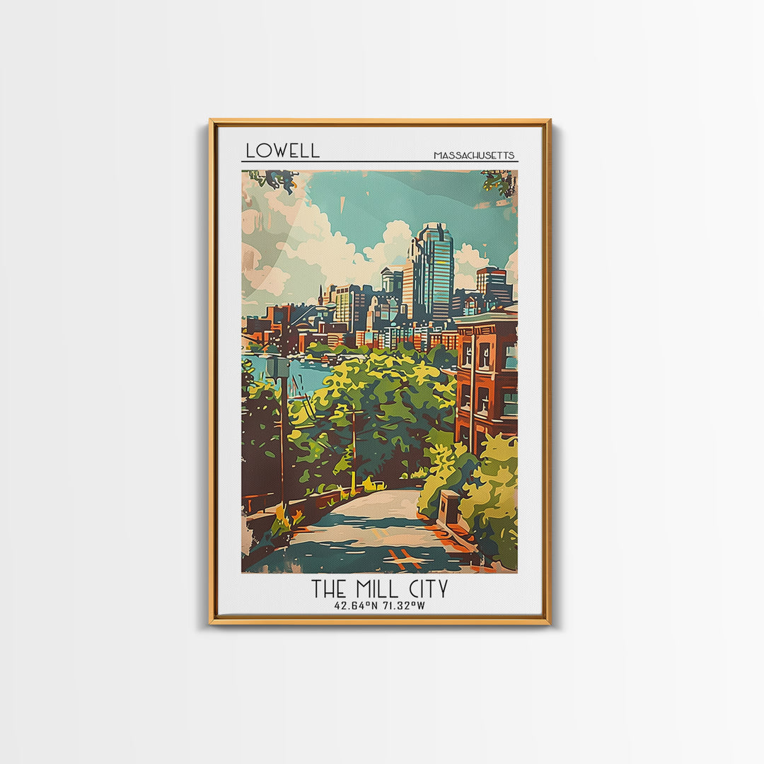 Lowell Travel Poster, Framed Canvas Print, City Travel Poster, Travel Wall Decor, Art Print, Retro Wall Art, Landscape Art, Wall Art
