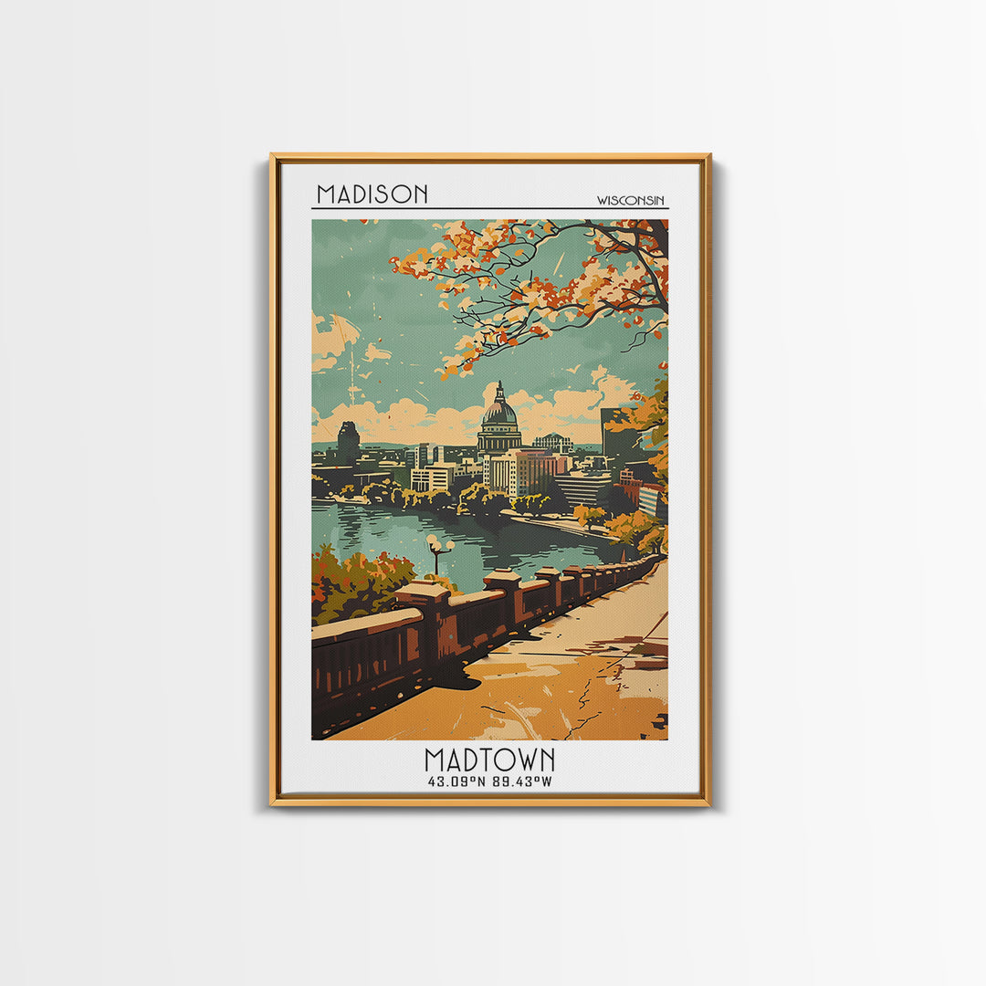 Madison Travel Poster, Framed Canvas Print, Vintage Travel Print, City Wall Art, Travel Wall Art, Fine Art Print, Vintage Travel Art
