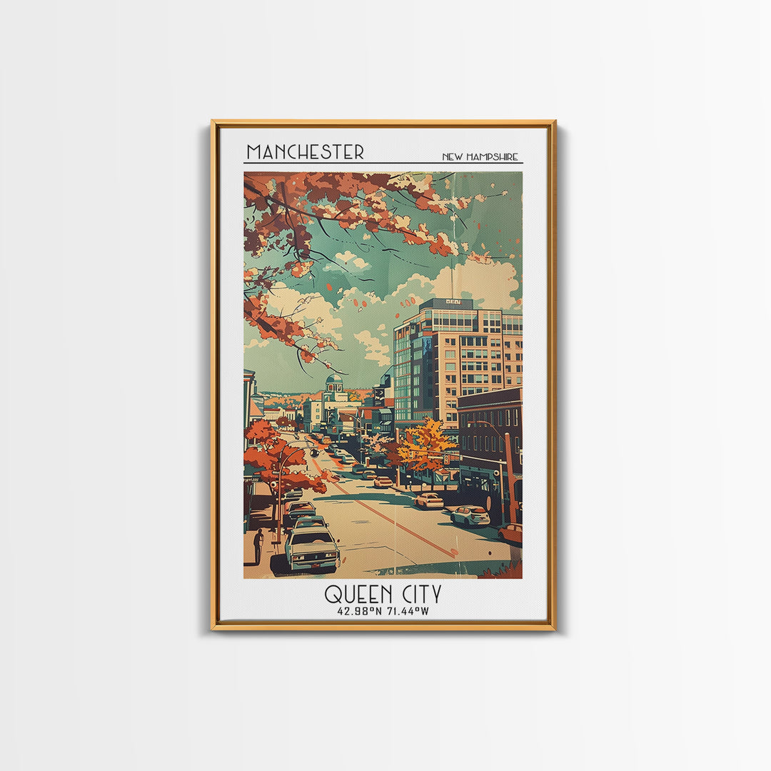 Manchester Travel Poster, Framed Canvas Print, City Travel Poster, Travel Wall Art, Landscape Art, City Wall Art, Vintage Travel Art