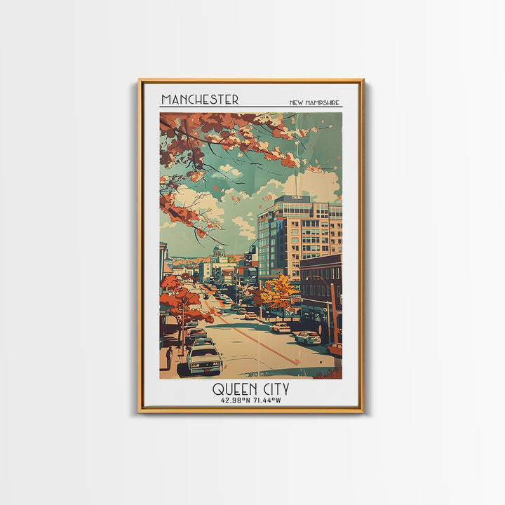 Manchester Travel Poster, Framed Canvas Print, City Travel Poster, Travel Wall Art, Landscape Art, City Wall Art, Vintage Travel Art