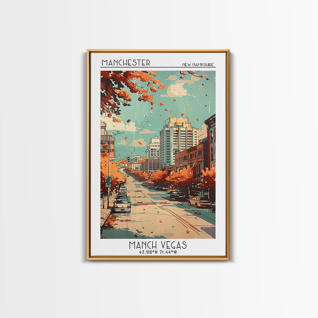 Manchester New Hampshire Travel Poster, Canvas Print, City Travel Poster, Travel Wall Art, Living Room Wall Art, Retro Travel Poster