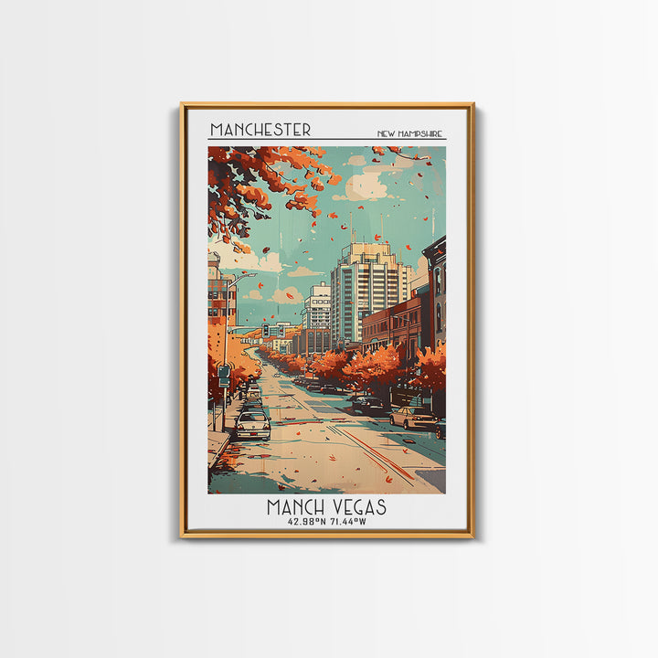 Manchester New Hampshire Travel Poster, Canvas Print, City Travel Poster, Travel Wall Art, Living Room Wall Art, Retro Travel Poster