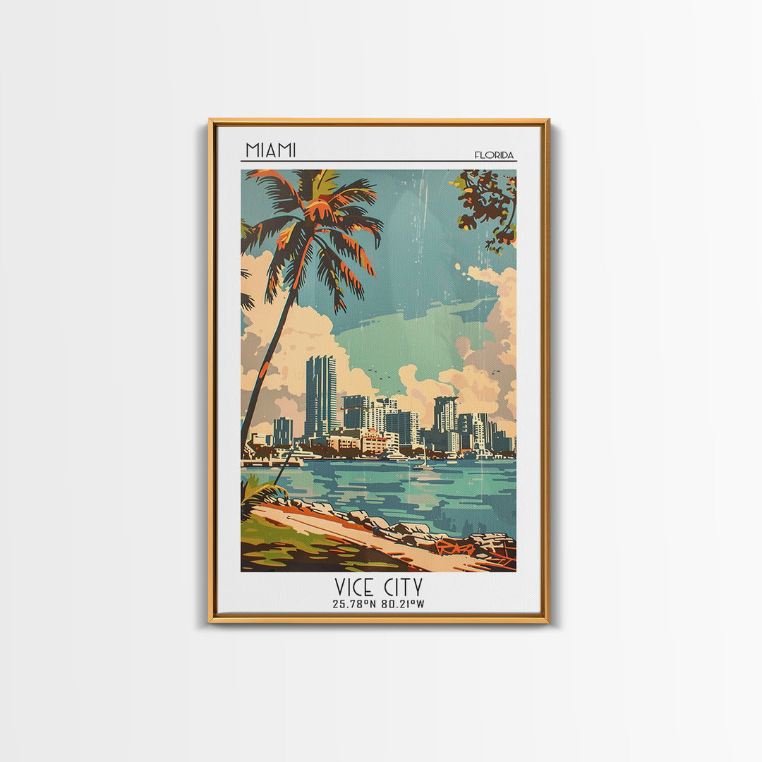 Miami Travel Poster, Canvas Print, City Travel Poster, Travel Wall Decor, Travel Wall Art, Poster Print, Wall Art, City Illustration