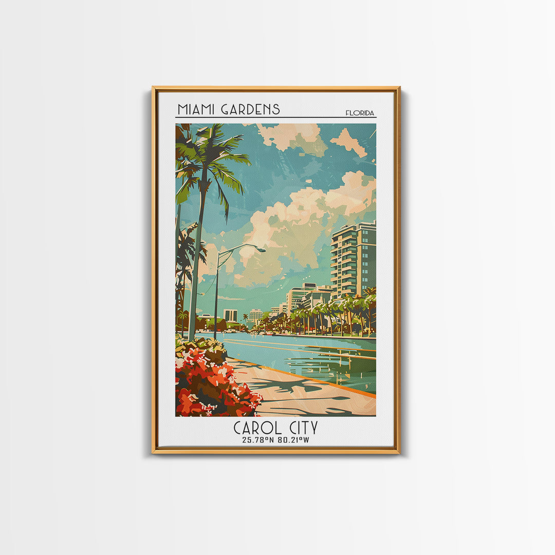 Miami Gardens Travel Poster, Framed Canvas Print, City Travel Poster, Travel Wall Art, City Wall Art, Travel Posters, Vintage Poster