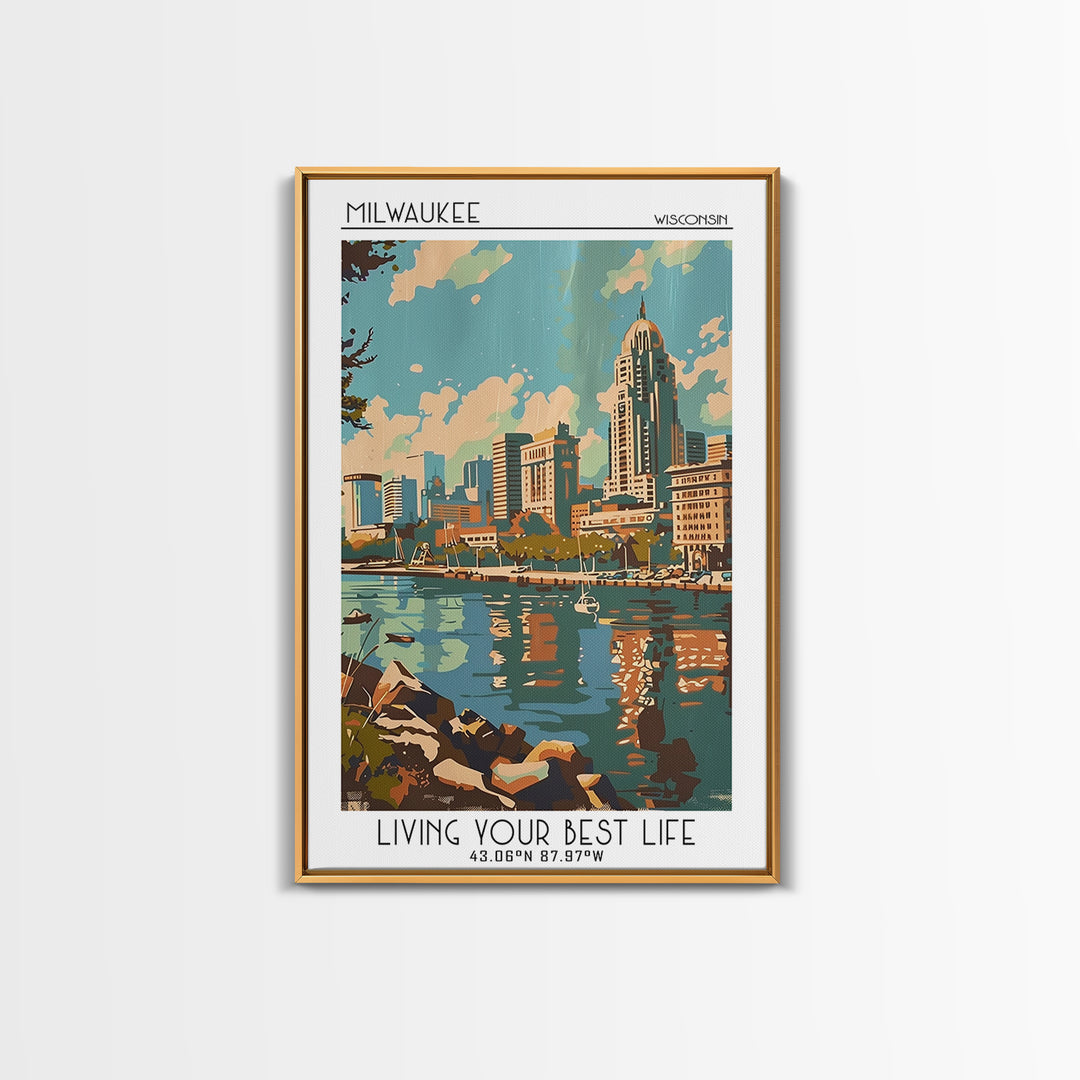 Milwaukee Wisconsin Travel Poster, Framed Canvas Print, Retro Wall Art, Travel Print, Mid Century Wall Art, Poster Art, Poster Print