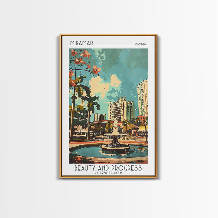 Miramar Florida Travel Poster, Framed Canvas Print, Travel Prints, Landscape Art, City Wall Art, Vintage Travel Art, Vintage Posters