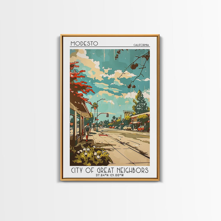 Modesto California Travel Poster, Canvas Print, City Travel Poster, Travel Wall Art, Home Office Decor, Travel Decor, Retro Wall Art