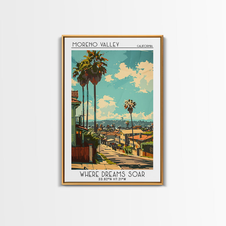 Moreno Valley Travel Poster, Framed Canvas Print, Travel Wall Decor, Minimalist Poster, Travel Print, Retro Travel Print, Poster Art