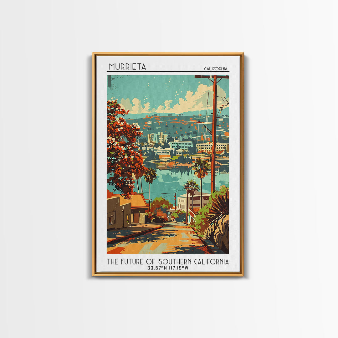 Murrieta California Travel Poster, Framed Canvas Print, Retro Wall Art, Travel Print, Travel Decor, Travel Prints, City Illustration