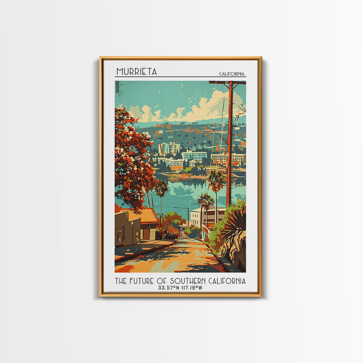 Murrieta California Travel Poster, Framed Canvas Print, Retro Wall Art, Travel Print, Travel Decor, Travel Prints, City Illustration