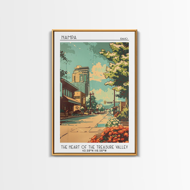 Nampa Idaho Travel Poster, Framed Canvas Print, Retro Travel Poster, City Wall Art, City Travel Poster, Travel Decor, Retro Wall Art