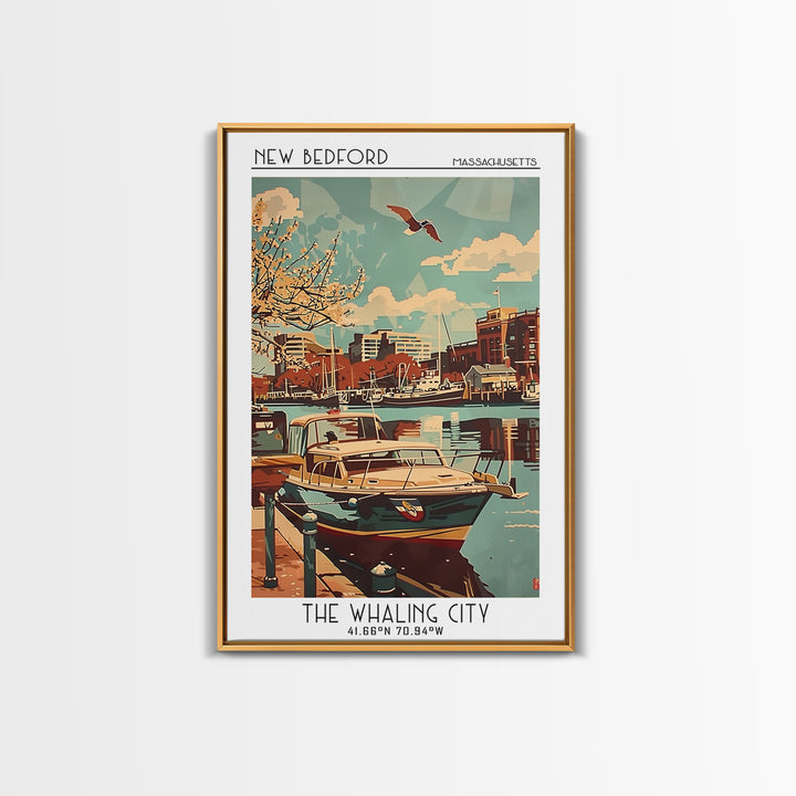 New Bedford Massachusetts Travel Poster, Framed Canvas Print, Retro Travel Poster, City Wall Art, Wanderlust Gift, Home Office Decor