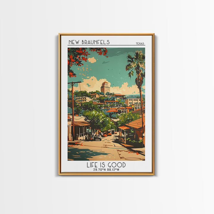 New Braunfels Texas Travel Poster, Framed Canvas Print, Travel Prints, Landscape Art, Fine Art Print, Travel Posters, Vintage Poster