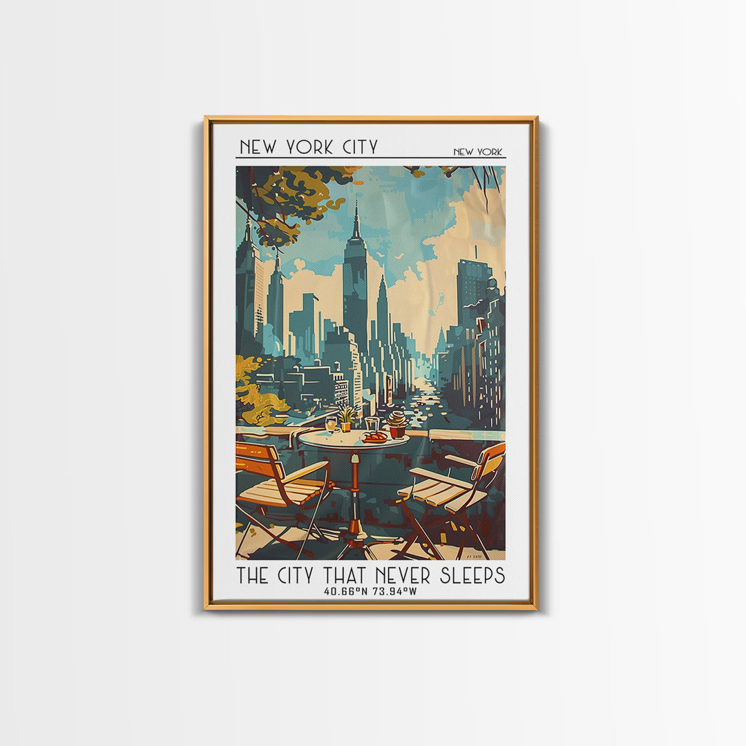 New York Travel Poster, Framed Canvas Print, Vintage Travel Print, City Wall Art, City Travel Poster, Travel Wall Art, Landscape Art