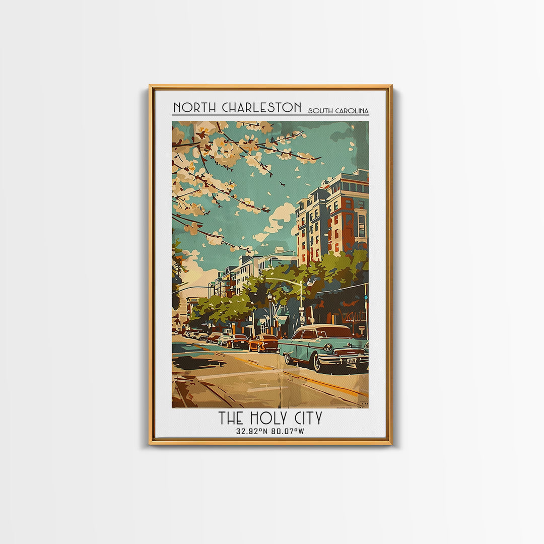 North Charleston Travel Poster, Framed Canvas Print, City Travel Poster, Travel Wall Decor, Poster Art, Poster Print, City Art Print