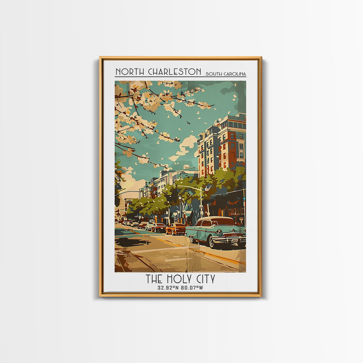 North Charleston Travel Poster, Framed Canvas Print, City Travel Poster, Travel Wall Decor, Poster Art, Poster Print, City Art Print