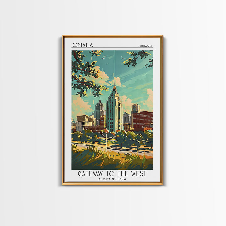 Omaha Nebraska Travel Poster, Framed Canvas Print, Travel Wall Decor, Minimalist Poster, Art Print, City Travel Poster, Poster Print