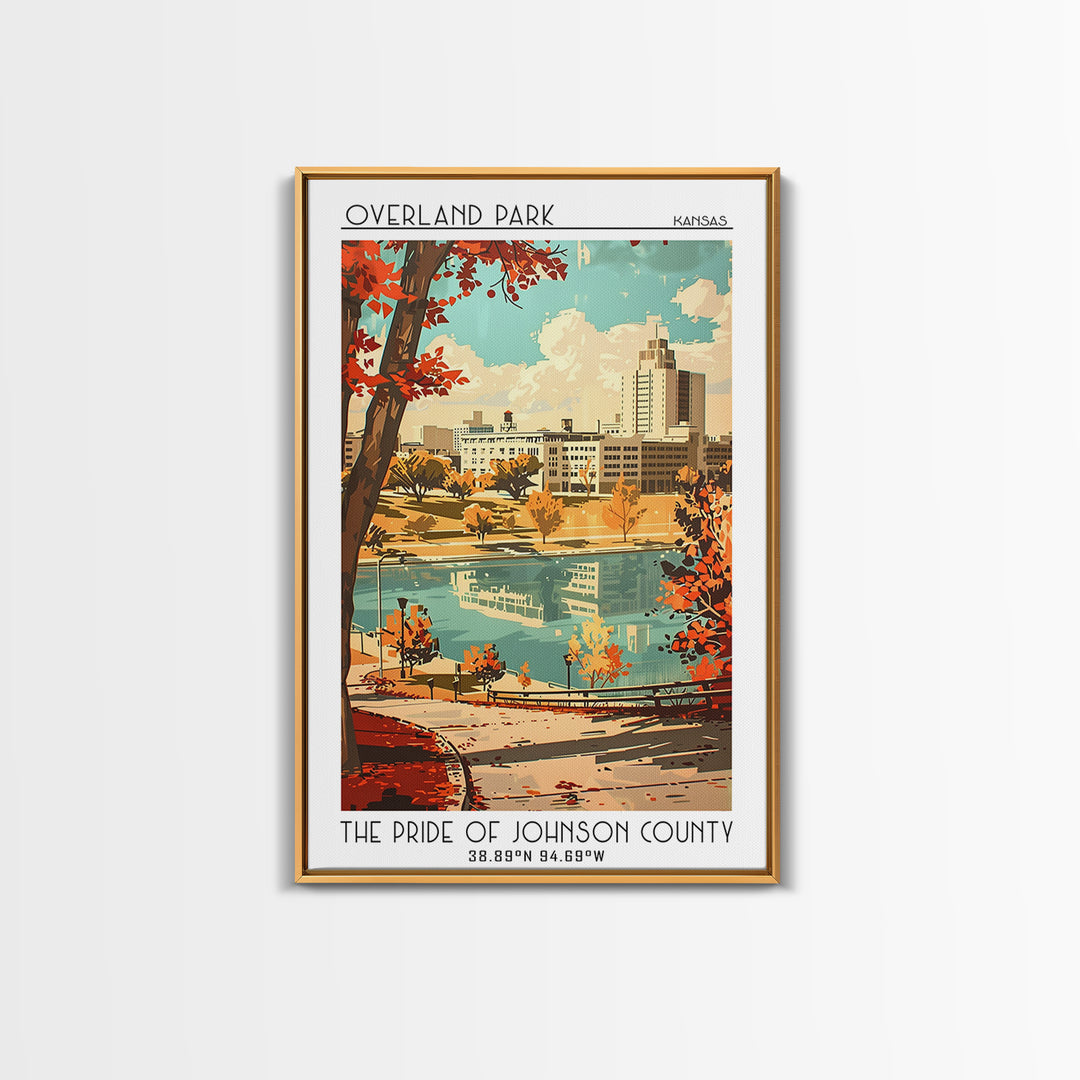 Overland Park Kansas Travel Poster, Framed Canvas Print, City Travel Poster, Travel Wall Art, City Illustration, Art Print, Wall Art