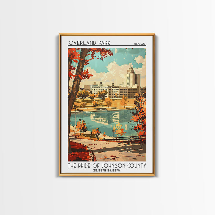 Overland Park Kansas Travel Poster, Framed Canvas Print, City Travel Poster, Travel Wall Art, City Illustration, Art Print, Wall Art
