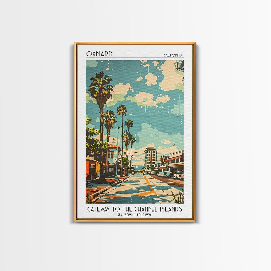 Oxnard Travel Poster, Framed Canvas Print, City Travel Poster, Vintage City Poster, Vintage Posters, City Illustration, Poster Print