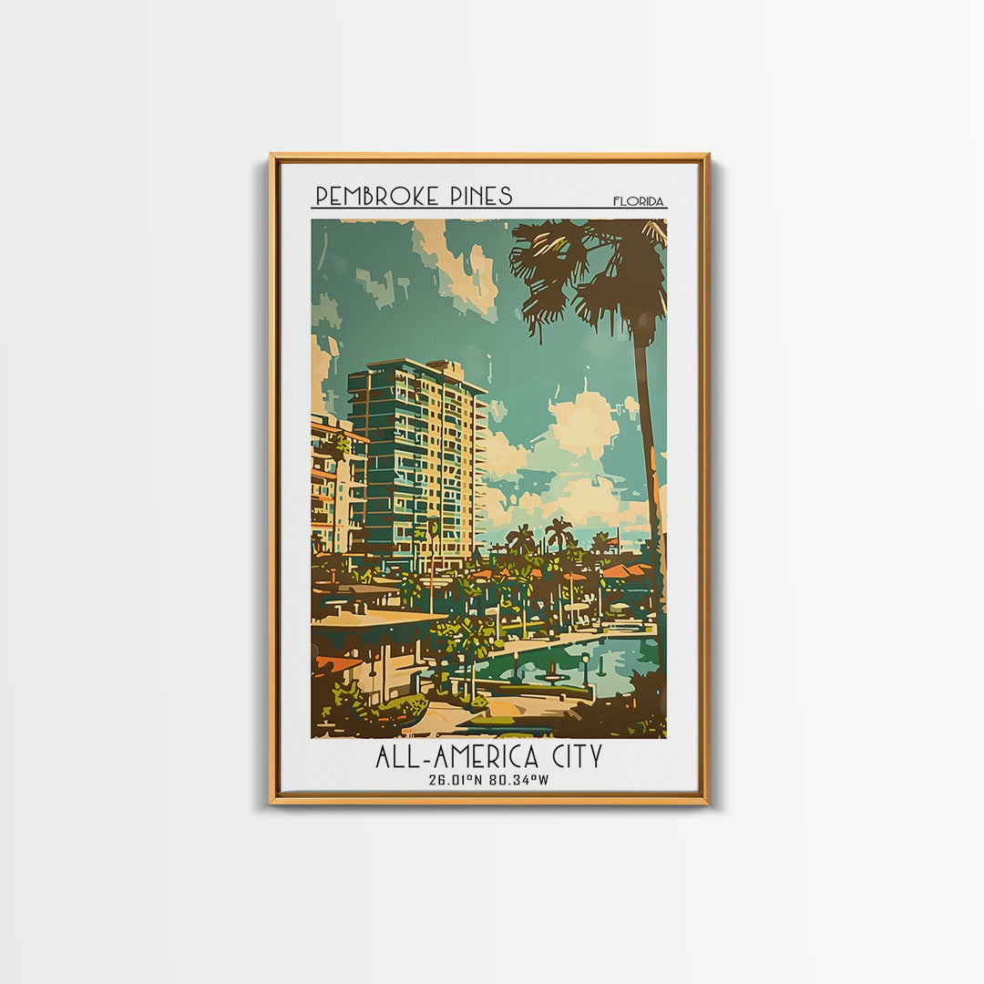 Pembroke Pines Travel Poster, Framed Canvas Print, City Travel Poster, Vintage City Poster, Retro Travel Poster, Wall Art, Art Print