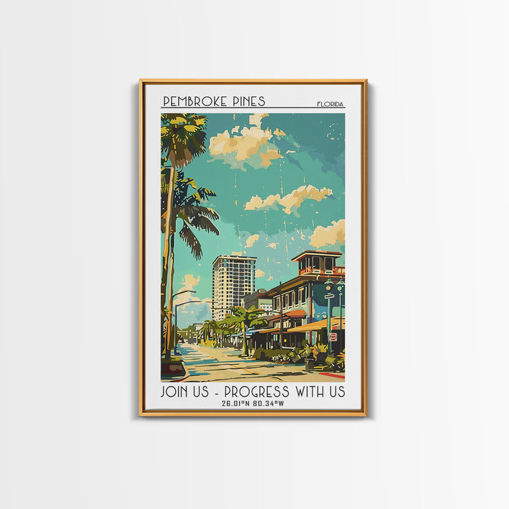 Pembroke Pines Florida Travel Poster, Framed Canvas Print, City Travel Poster, Travel Wall Art, Modern Wall Decor, City Illustration