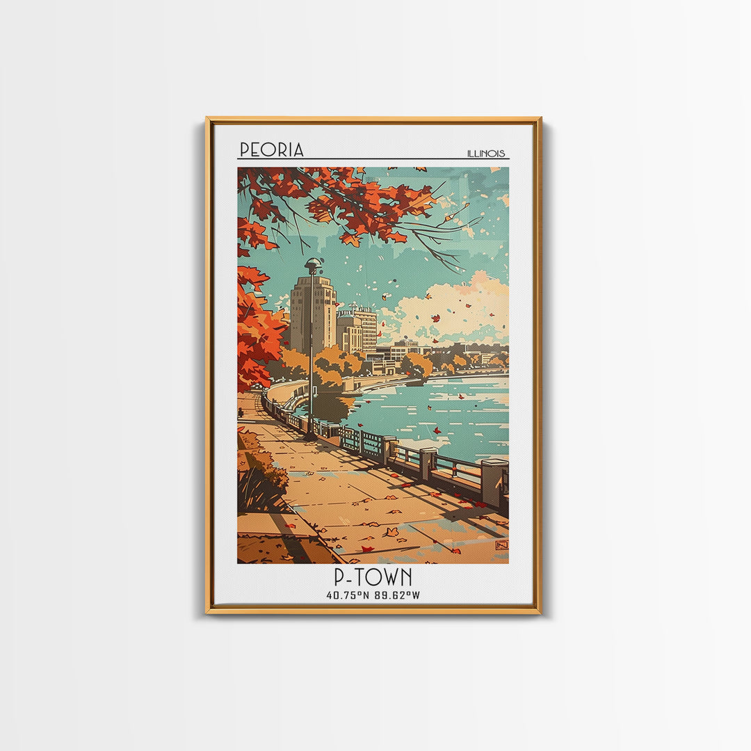 Peoria Illinois Travel Poster, Framed Canvas Print, Retro Travel Poster, City Wall Art, Art Print, Minimalist Poster, Travel Posters