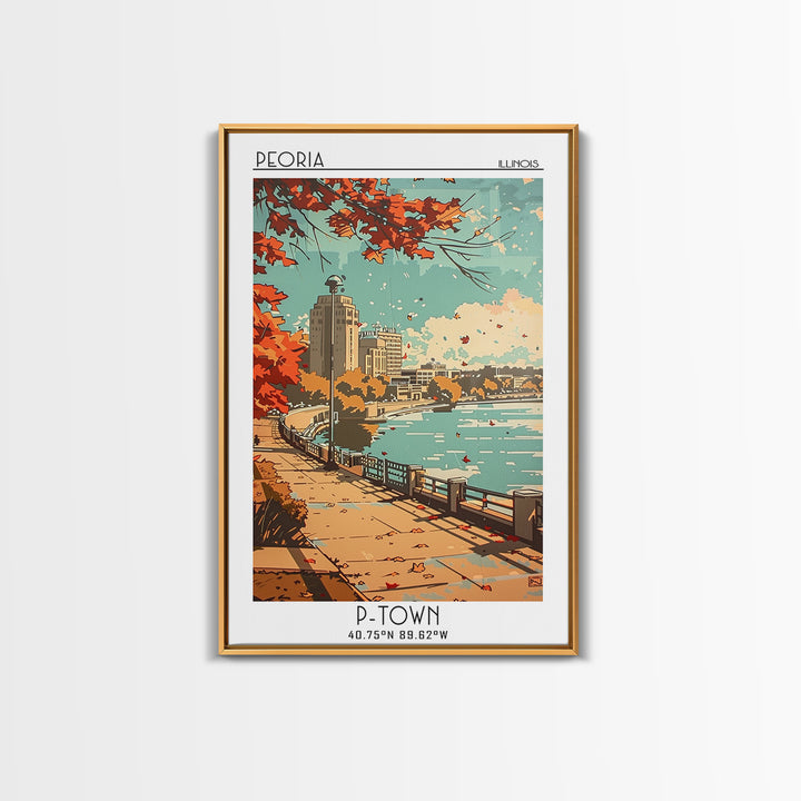 Peoria Illinois Travel Poster, Framed Canvas Print, Retro Travel Poster, City Wall Art, Art Print, Minimalist Poster, Travel Posters