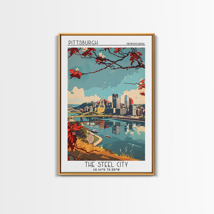 Pittsburgh Pennsylvania Travel Poster, Canvas Print, Travel Wall Art, City Wall Art, Travel Wall Decor, Retro Wall Art, Poster Print