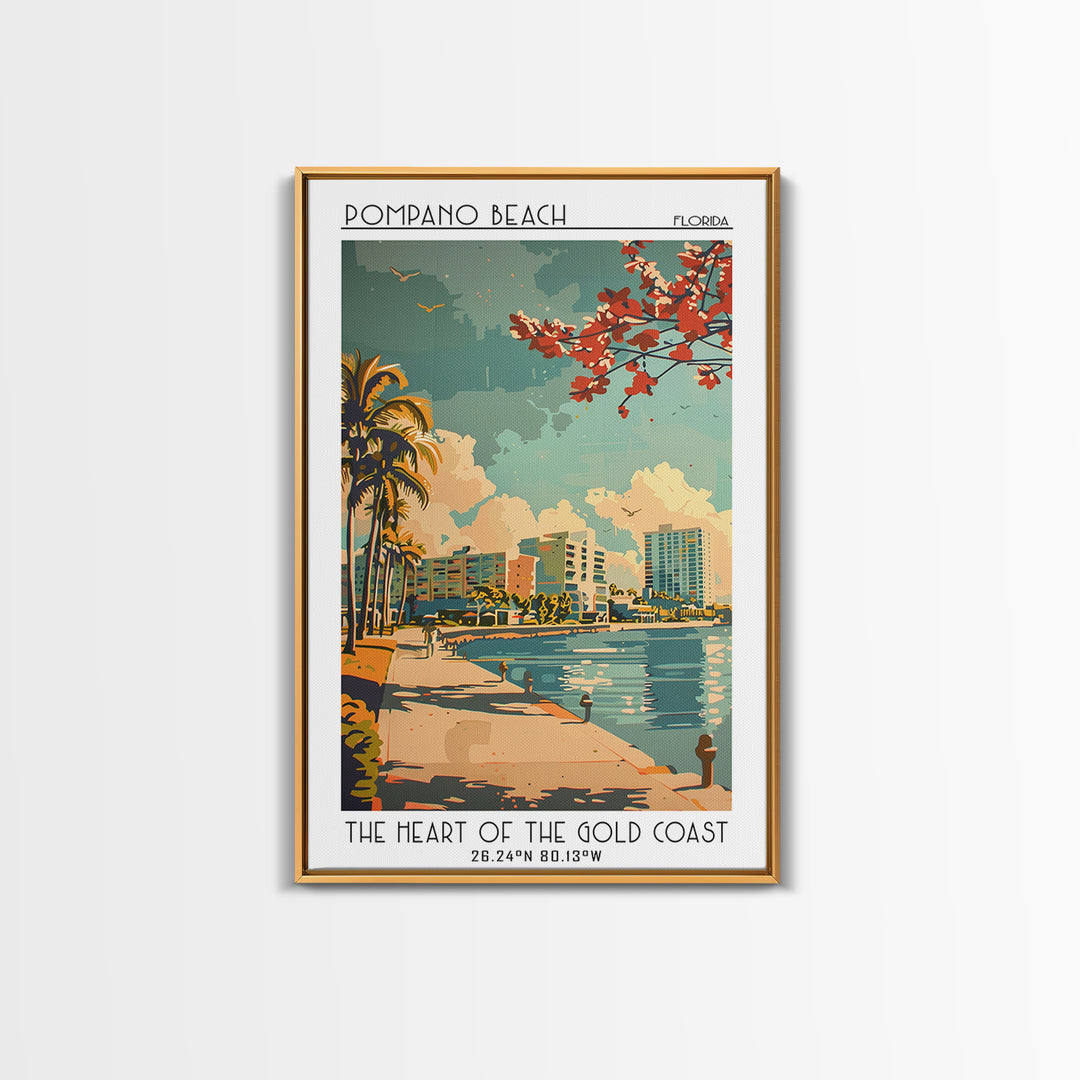Pompano Beach Florida Travel Poster, Framed Canvas Print, City Travel Poster, Travel Wall Art, Vintage Travel Print, Vintage Posters