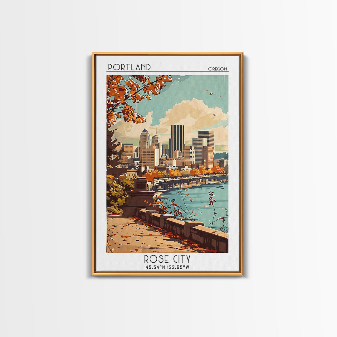 Portland Travel Poster, Framed Canvas Print, City Art Print, Travel Wall Art, City Travel Poster, Wall Art, City Wall Art, Art Print