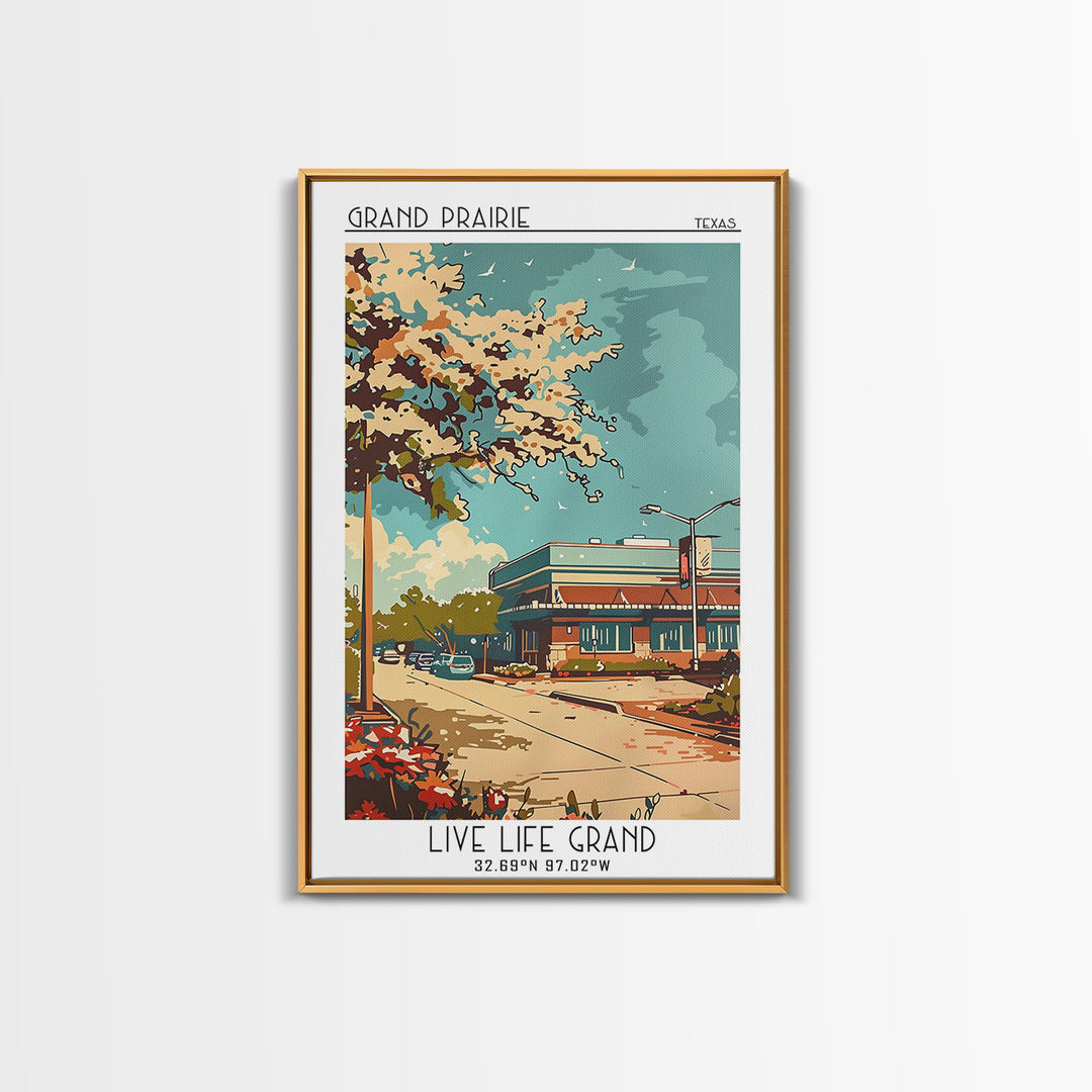 Grand Prairie Texas Travel Poster, Canvas Print, Travel Wall Decor, Minimalist Poster, Retro Travel Poster, City Art Print, Wall Art
