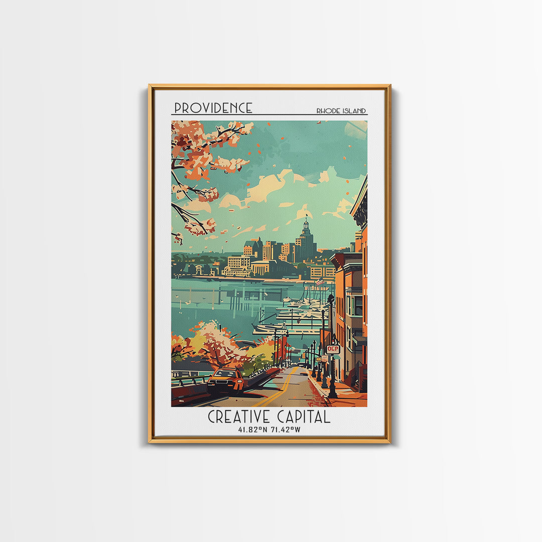 Providence Rhode Island Travel Poster, Framed Canvas Print, Retro Travel Poster, City Wall Art, Vintage City Poster, Wanderlust Gift