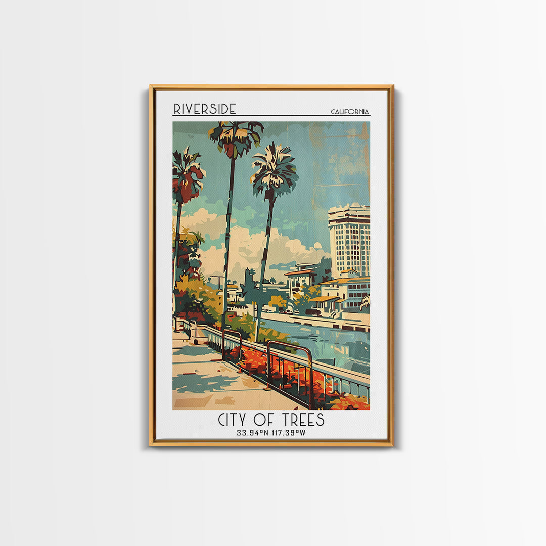 Riverside California Travel Poster, Framed Canvas Print, City Travel Poster, Travel Wall Art, City Illustration, Retro Travel Poster