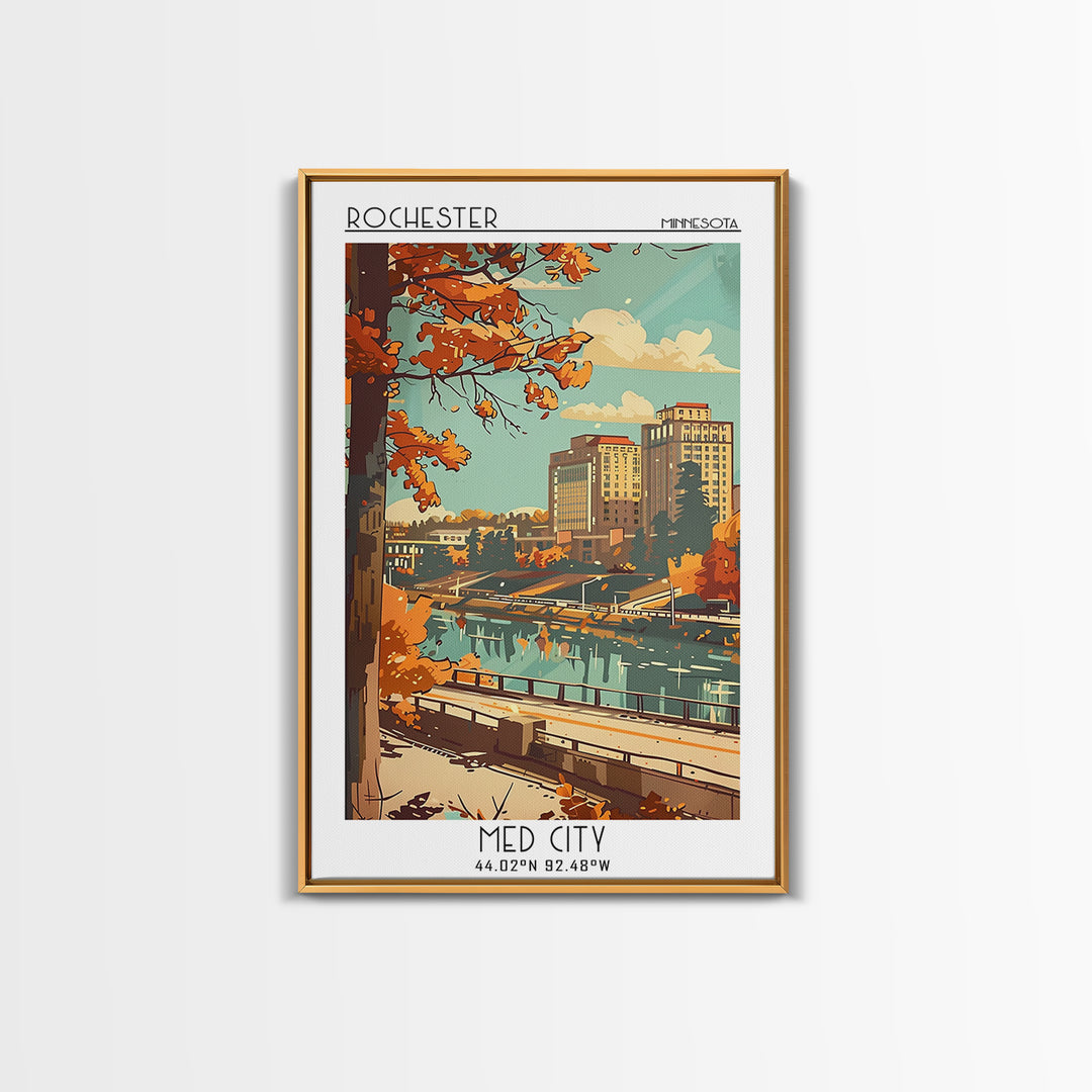 Rochester Travel Poster, Framed Canvas Print, City Travel Poster, Travel Wall Art, Modern Wall Decor, Retro Wall Art, Travel Posters