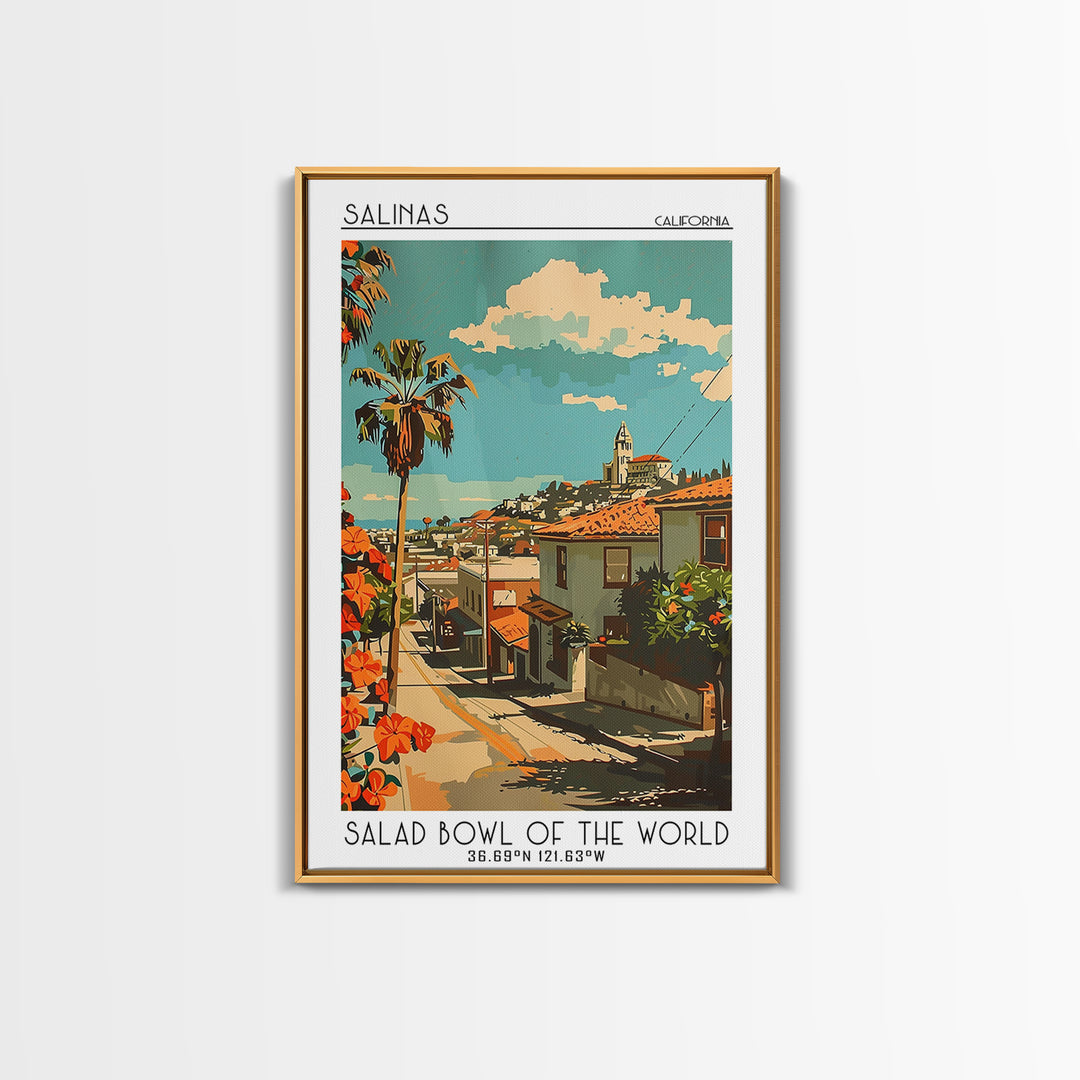 Salinas Travel Poster, Framed Canvas Print, Travel Wall Art, City Wall Art, Wanderlust Gift, Vintage City Poster, Vintage Travel Art