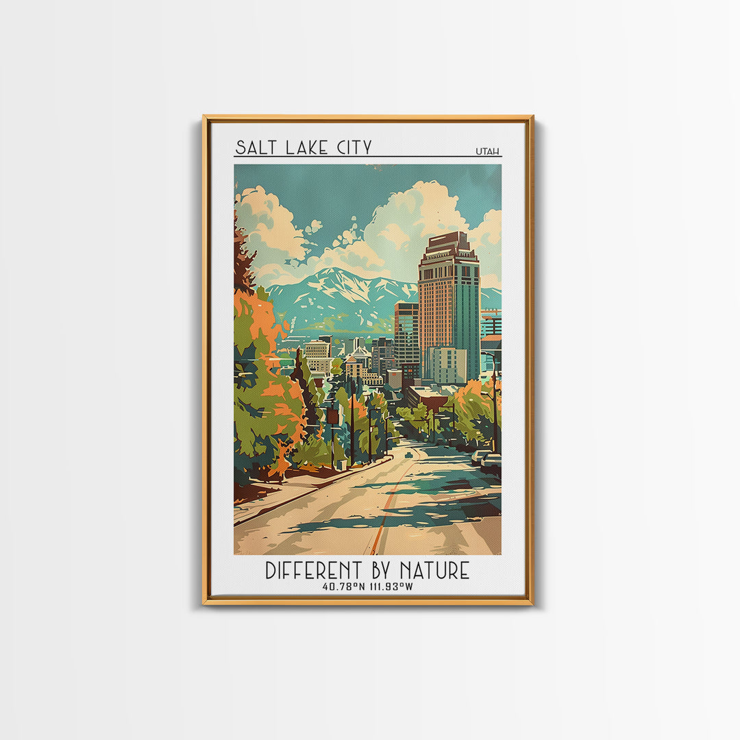 Salt Lake City Utah Travel Poster, Framed Canvas Print, City Travel Poster, Travel Wall Decor, Living Room Wall Art, Travel Wall Art