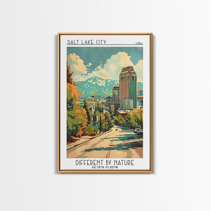 Salt Lake City Utah Travel Poster, Framed Canvas Print, City Travel Poster, Travel Wall Decor, Living Room Wall Art, Travel Wall Art