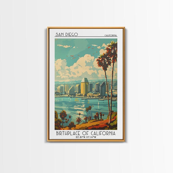 San Diego Travel Poster, Framed Canvas Print, City Travel Poster, Travel Wall Art, Wanderlust Gift, Gallery Wall Set, Vintage Poster
